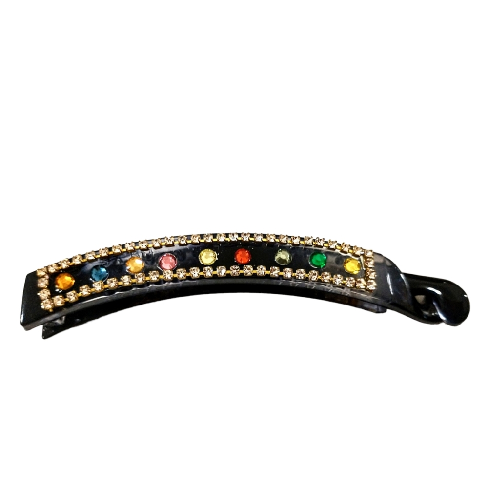 Black hair lip with multi colour crystals